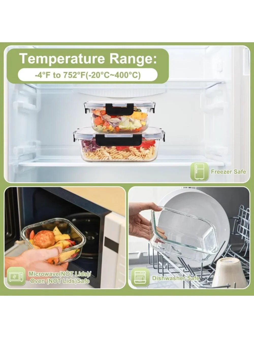 8 Pack Airtight Glass Meal Prep Containers with Lids, Leak Proof Bento Boxes